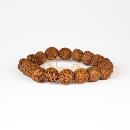 Front view of a regular elastic ASEAN 0 mukhi Rudraksha bracelet, displayed against a white background