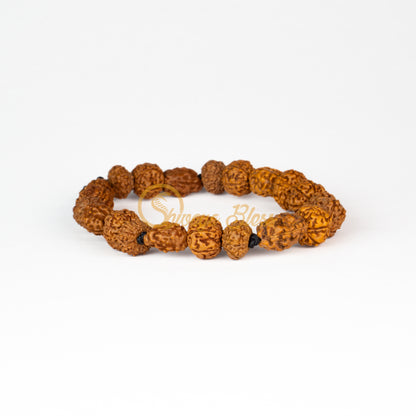 Front view of a small elastic ASEAN 3-6-9 mukhi Rudraksha combination bracelet for good health, displayed against a white background