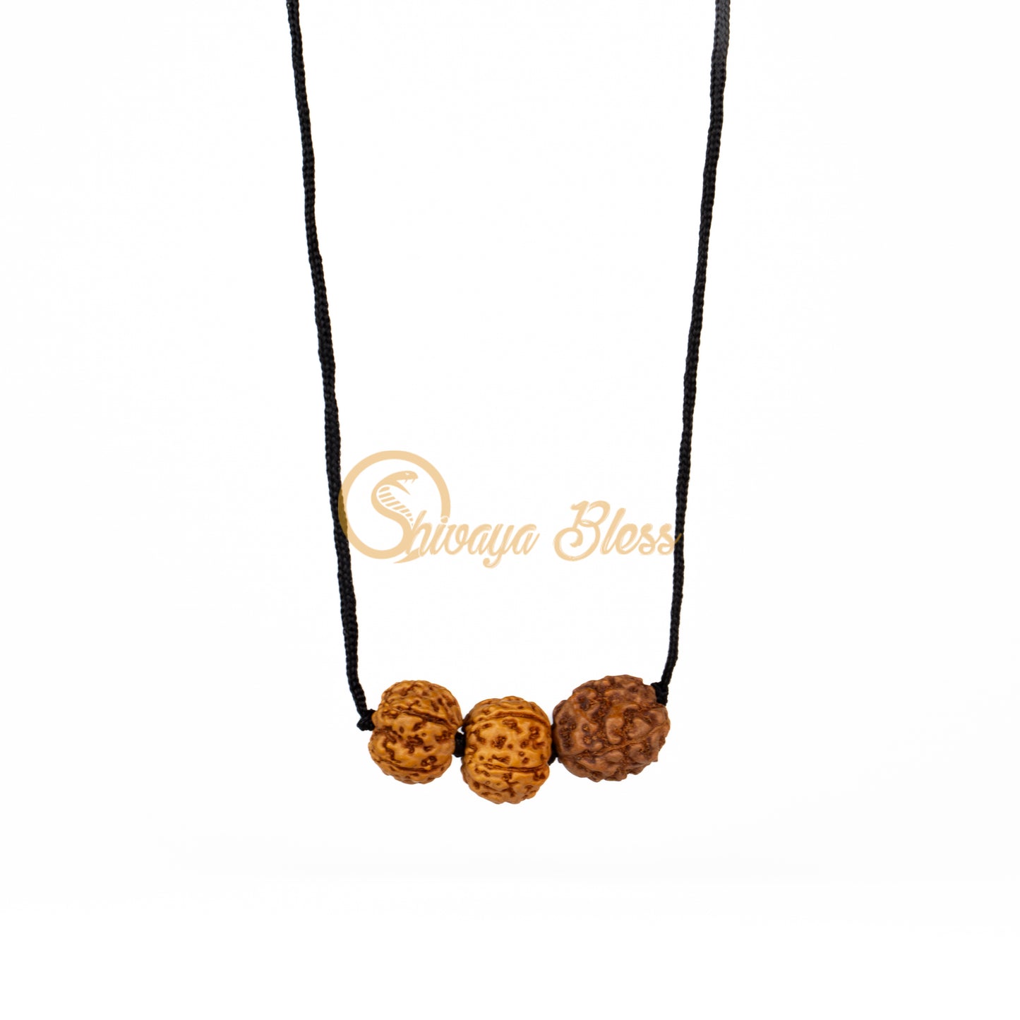 Front view of a small ASEAN 4-5-6 mukhi Rudraksha combination pendant necklace for boys, hanging against a white background