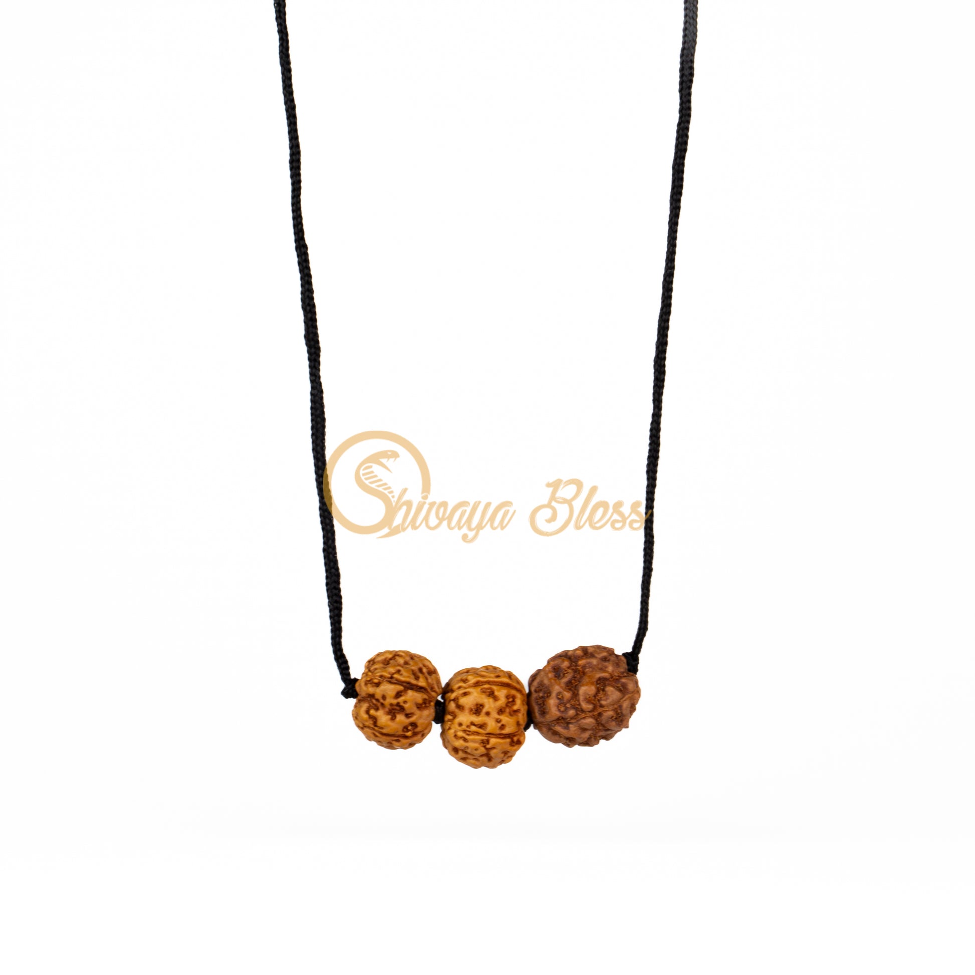 Front view of a small ASEAN 4-5-6 mukhi Rudraksha combination pendant necklace for boys, hanging against a white background