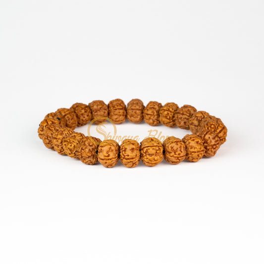 Front view of a small elastic ASEAN 5 mukhi Rudraksha bracelet, displayed against a white background