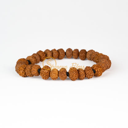 Front view of a mini elastic ASEAN 7-8-9 mukhi Rudraksha combination bracelet for prosperity, displayed against a white background