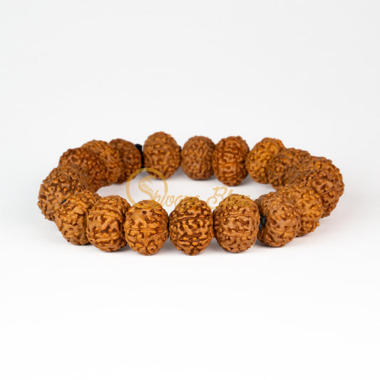 Front view of a small elastic ASEAN 9 mukhi Rudraksha bracelet, displayed against a white background